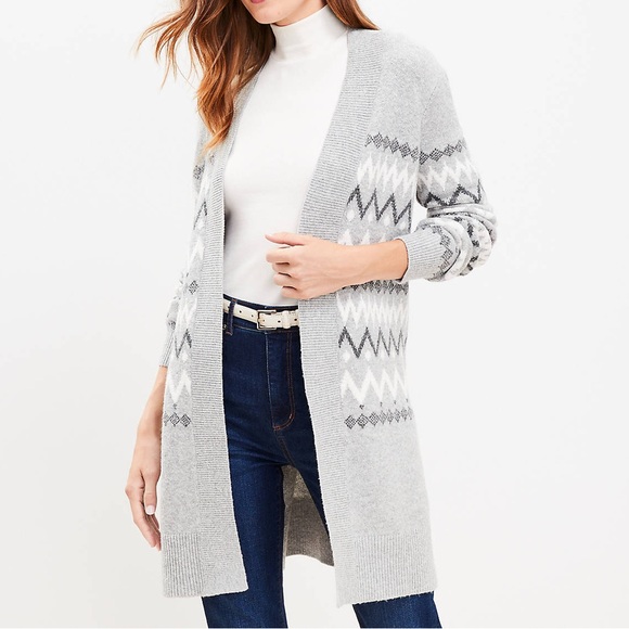 LOFT Fair Isle Open Cardigan | Size Medium - Picture 1 of 8